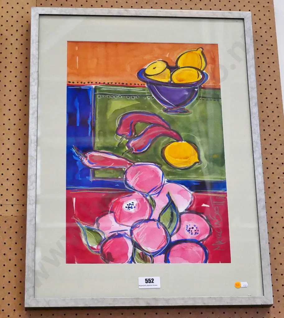 Marcia Scott 2002 - framed watercolour - still life H-550 W-370 Image 1++