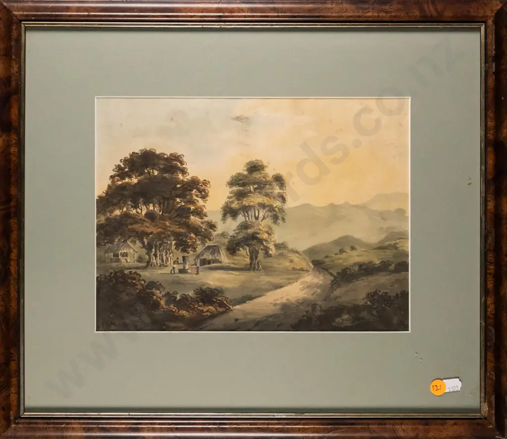 framed watercolour - village scene H-210 W-280 Image 1++