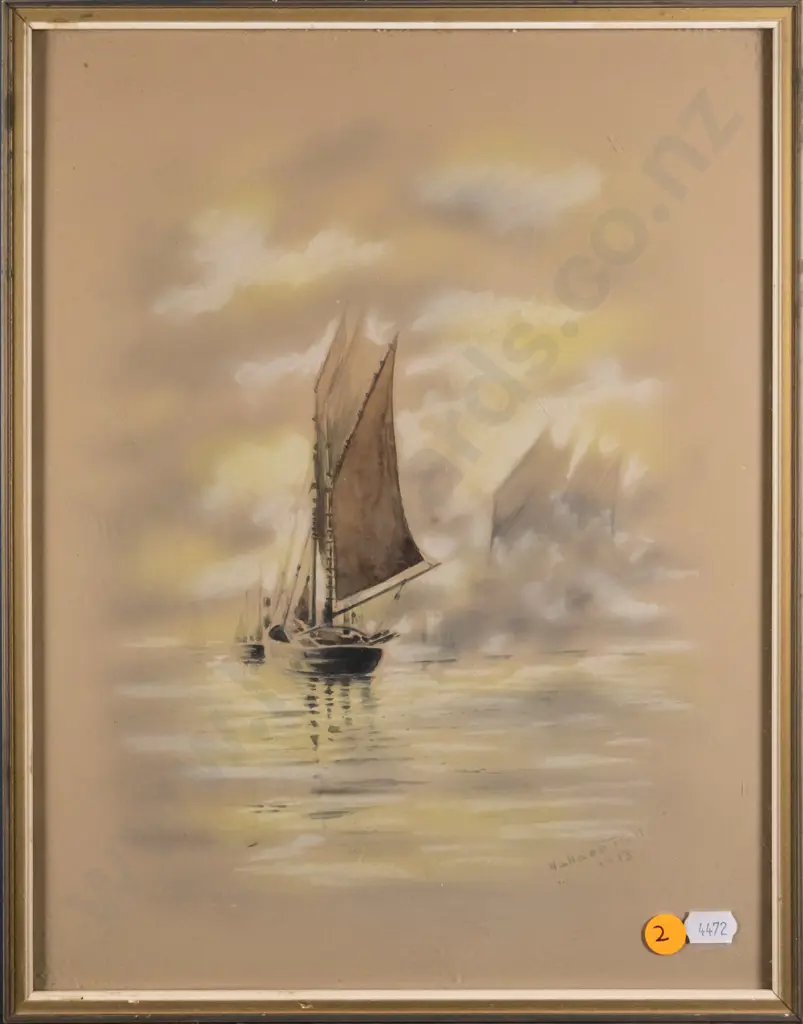 Wallace Poll 1913 - framed watercolour - sailing boats H-330 -230 Image 1++