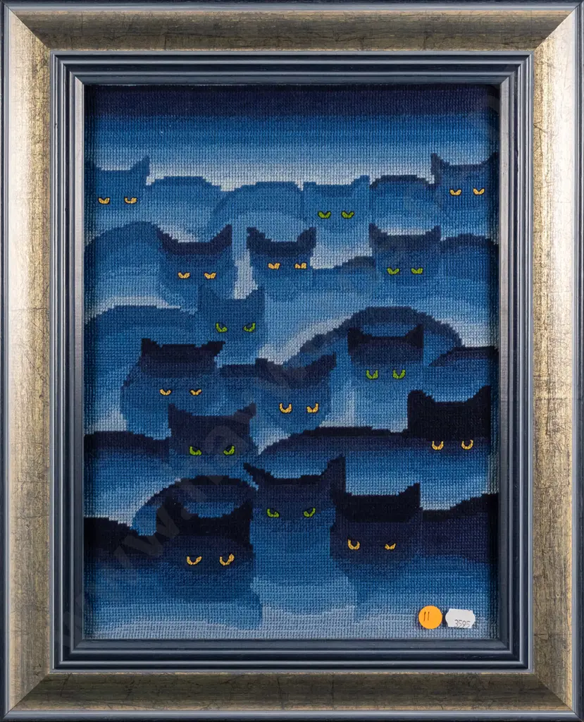 Melanie Anderson - framed needlework - cats H-330 W-250 Image 1++