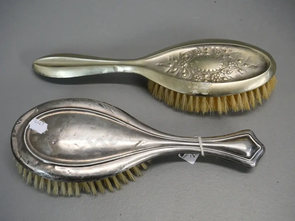 2 sterling silver backed hair brushes - minor dents and scratches Image 1++