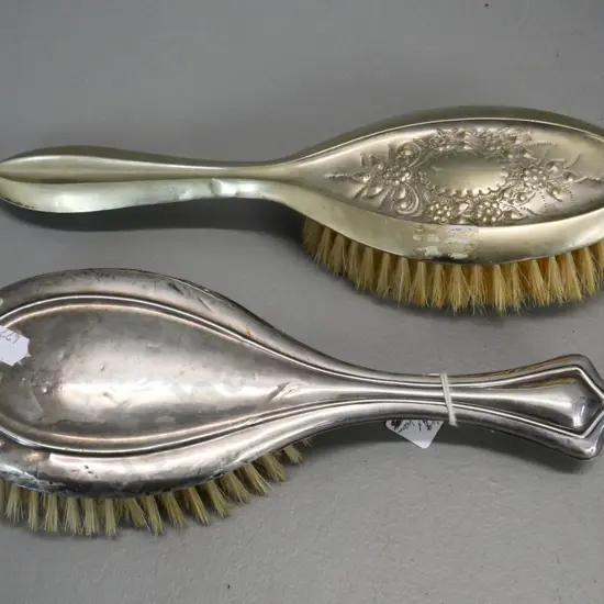 2 sterling silver backed hair brushes - minor dents and scratches