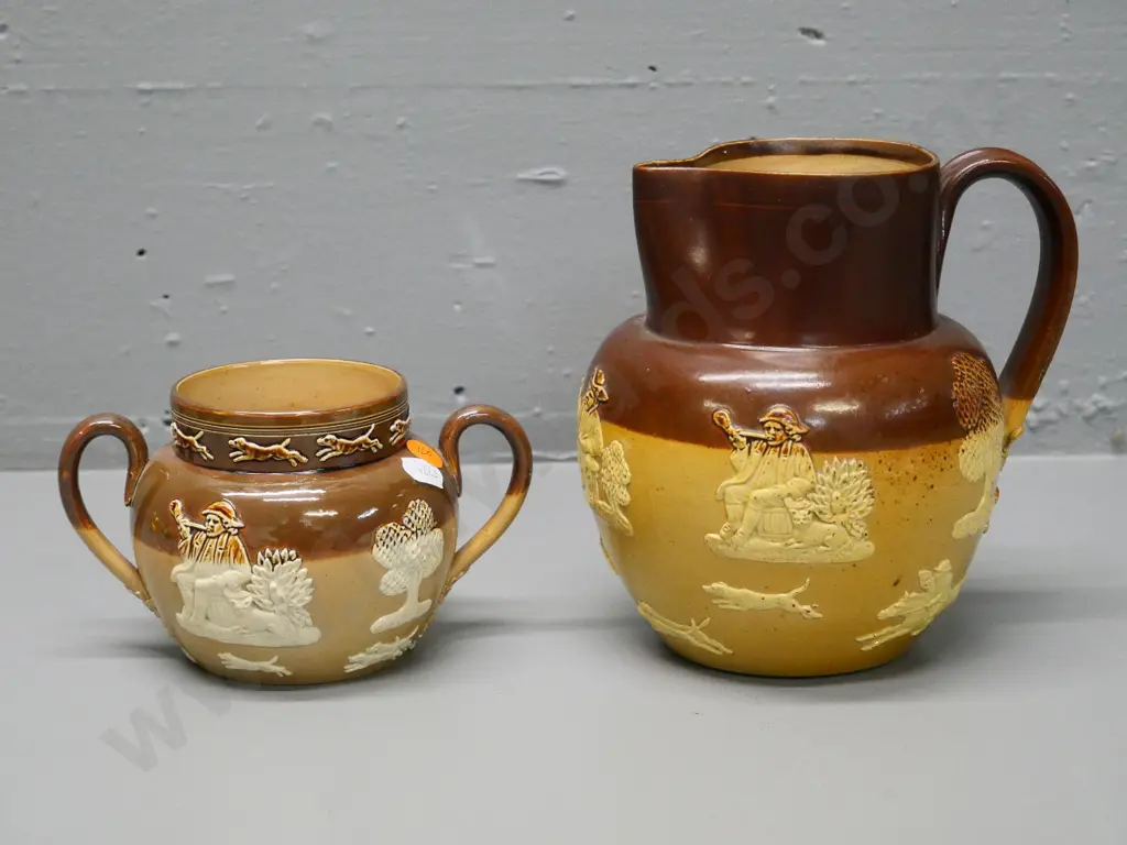 Royal Doulton Lambeth hunting scene jug H-170 and handled sugar Image 1++