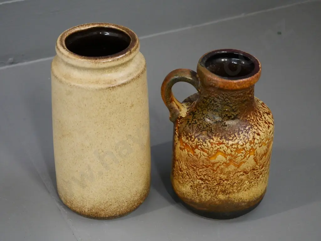 2 German pottery vases - ewer vase drip glaze and taller cream glaze H-180 Image 1++