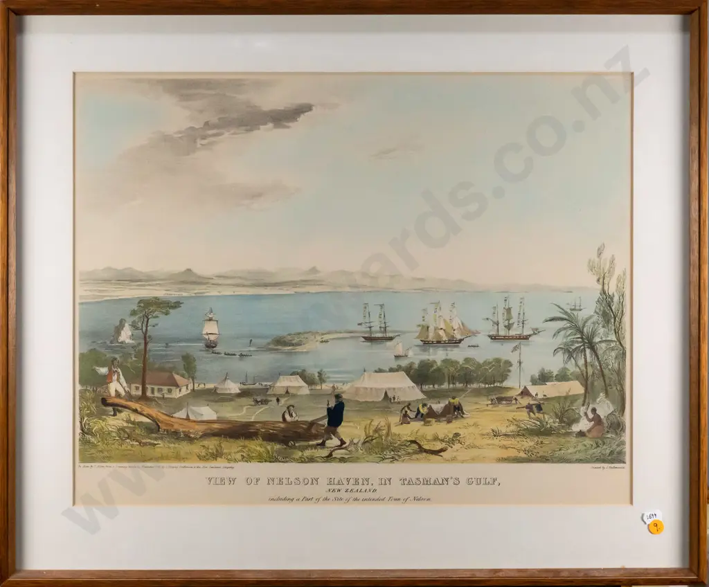framed lithograph - Nelson Haven in Tasman's Gulf - pub. Smith Elder & Co H410 W530 Image 1++