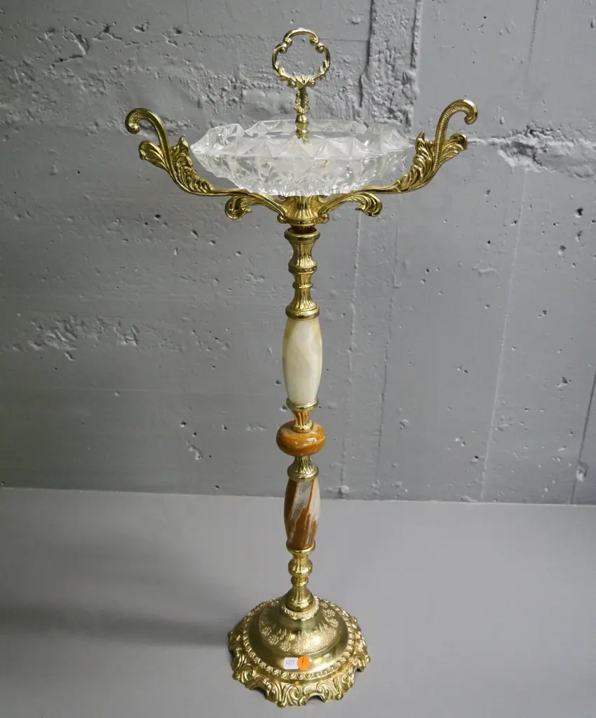 gilt cast metal, alabaster and glass smokers stand H-660 Image 1++