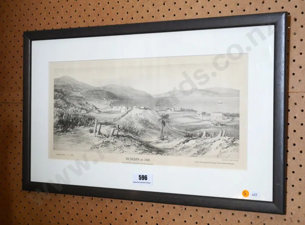 framed historic Dunedin print - Dunedin in 1948 H-190 W-440 Image 1++