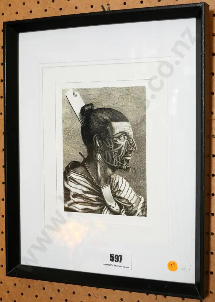 framed reproduction print - Maori male portrait H-170 W-1256 Image 1++