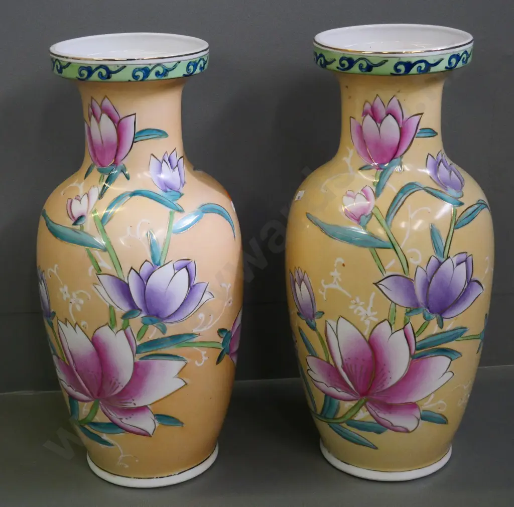 pair of large Chinese floral hand-painted vases H-450 Image 1++
