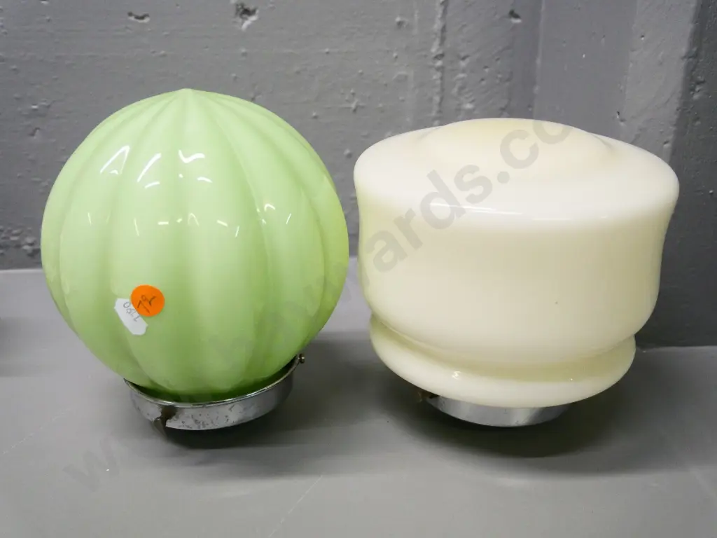 2 vintage glass ceiling light shades with chrome journals - taller one is H-180 Image 1++