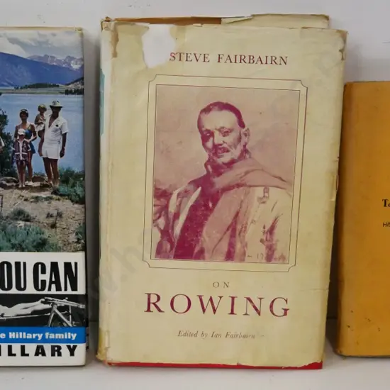 3 books - Louise Hillary signed copy Keep Calm if You Can, NZ Rugby Football, Steve Fairbairn on Rowing