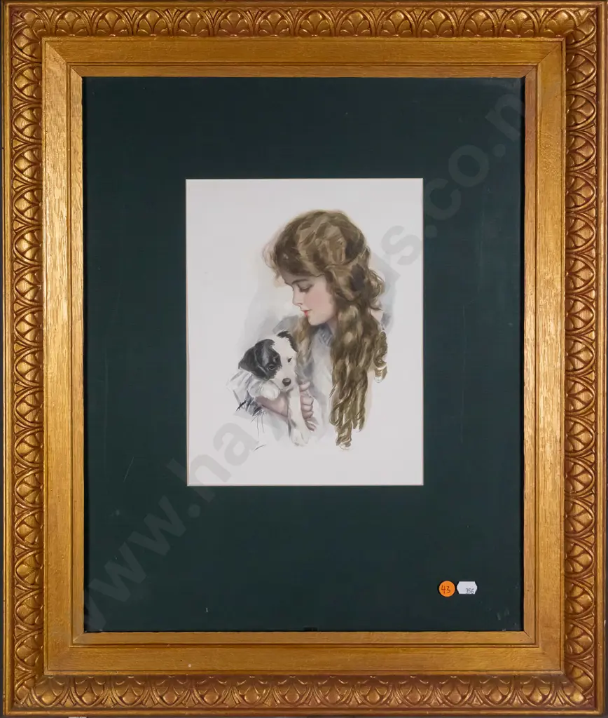 gilt framed print - girl and dog H-270 W-210 Image 1++