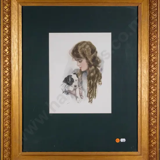 gilt framed print - girl and dog H-270 W-210