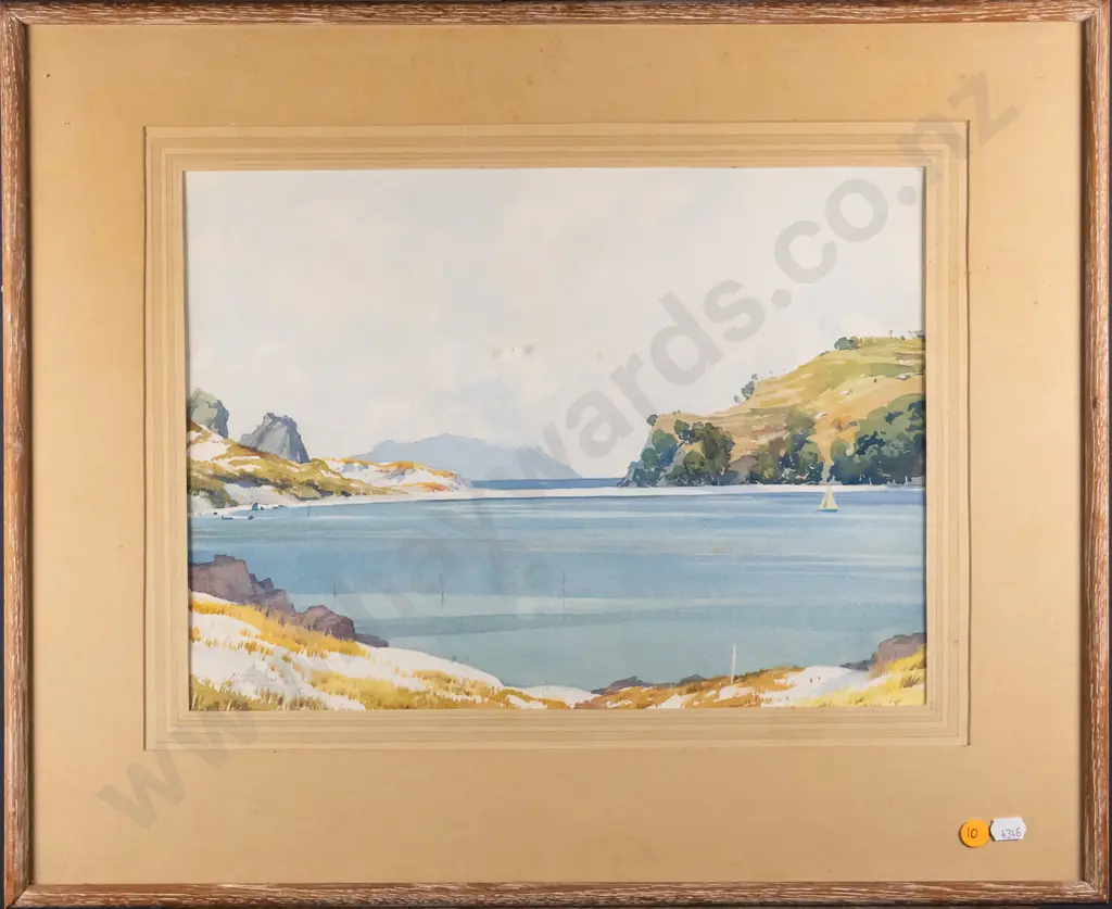 Charlton Edgar - framed watercolour - From Opoutere Lagoon to Mayor Island (slight foxing) H-270 W-380 Image 1++