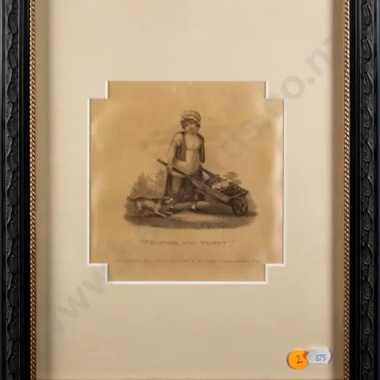 2x framed prints on silk - girl and dog H-140 W-140