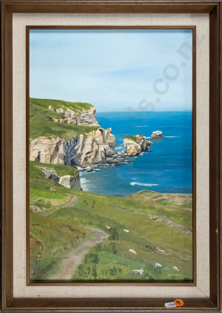 J Berry - framed acrylic - Cliffs of Tunnel Beach H-370 W-240 Image 1++