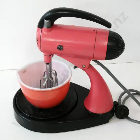 vintage rose-pink Sunbeam cake mixer with small bowl H-350 L-330