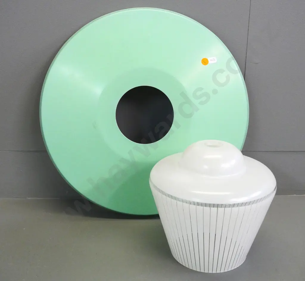 retro 2-part light shade - etched & frosted clear glass with green metal shade H-200 D-410 Image 1++