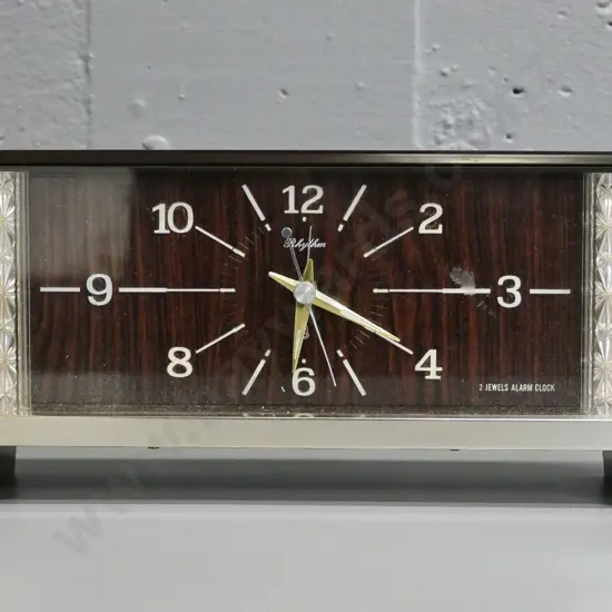 retro Rhythm wind-up mantel or table alarm clock H-140 W-360 - some scratches to plastic