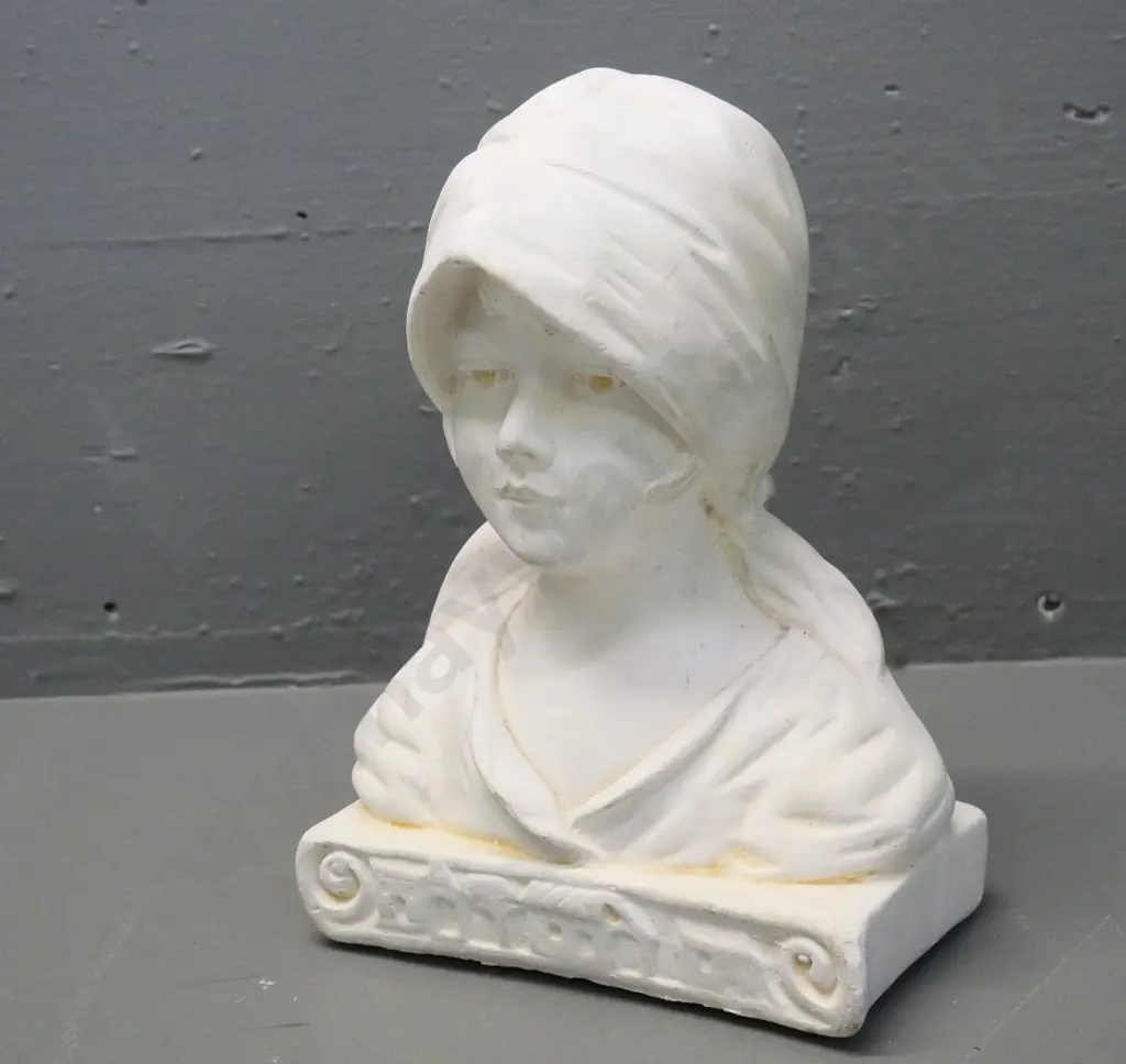 small cast plaster bust of a woman - marked 'France 1' on back H-220 Image 1++