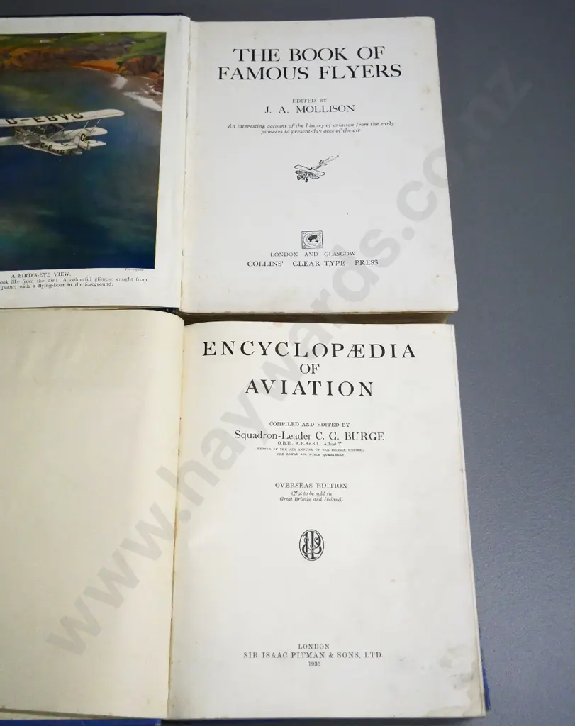 vintage aviation books - bound volume of Popular Flying magazine, Book of Famous Flyers, etc. General wear and staining Image 1++