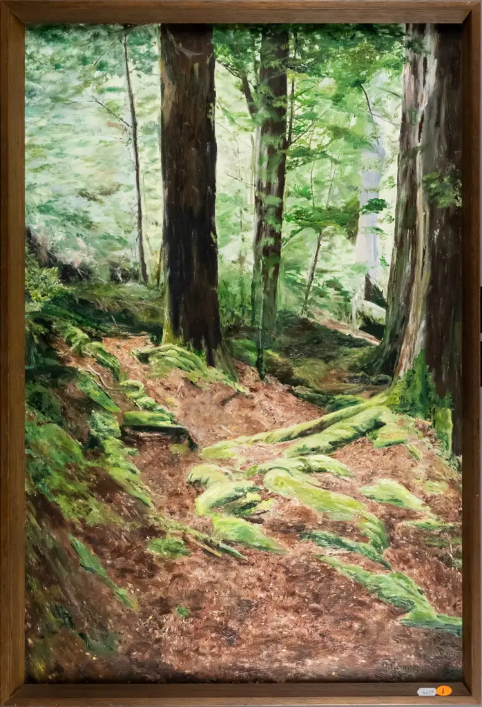 Nell Norman - framed oil on board - Bush at Mirror Lakes - H590 W390 Image 1++