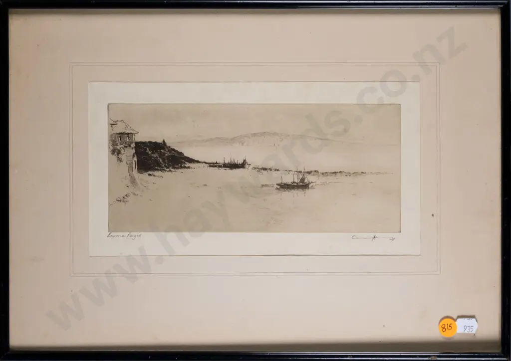 framed etching - Lyme Regis H-100 W-220 Image 1++