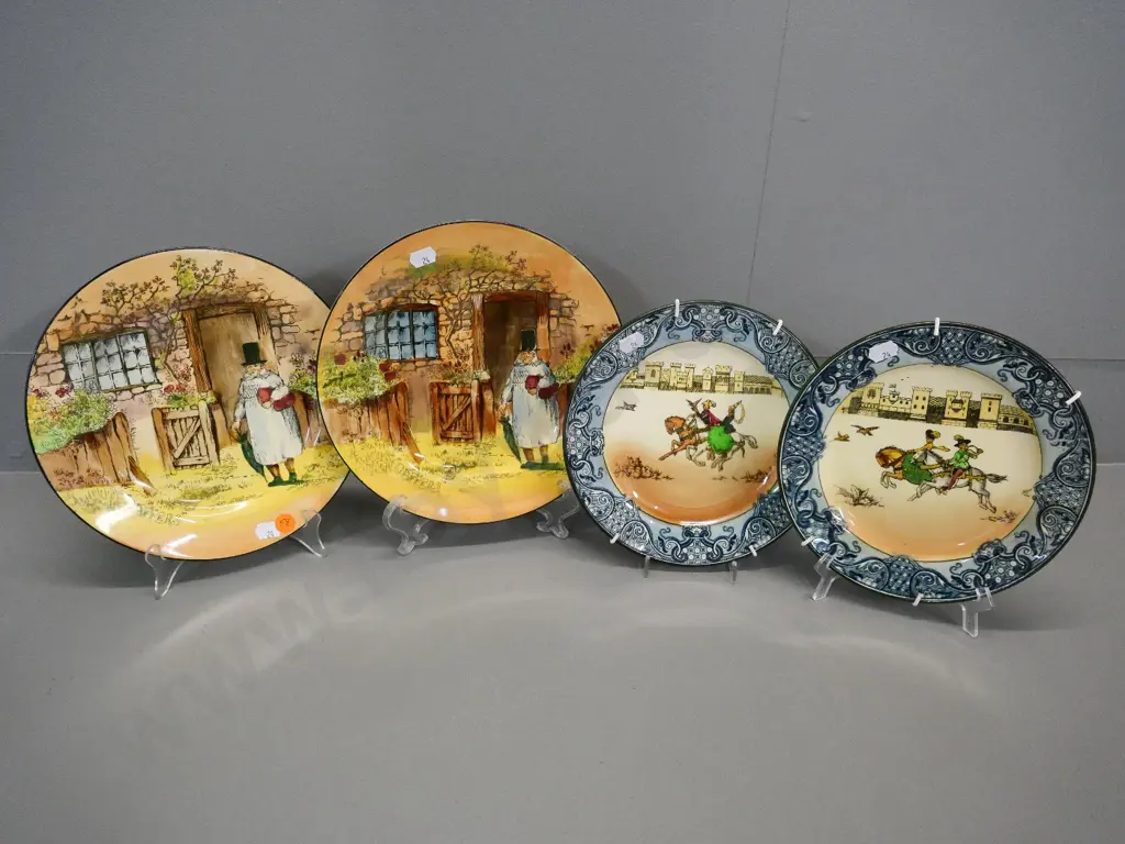4 Royal Doulton plates - 2 Gaffers D-220 and 2 smaller Falconers pattern Image 1++