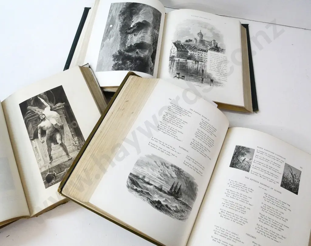 antique illustrated books - 1887 Magazine of Art, Picturesque Europe, Poetical Works of Longfellow - all have some wear Image 1++
