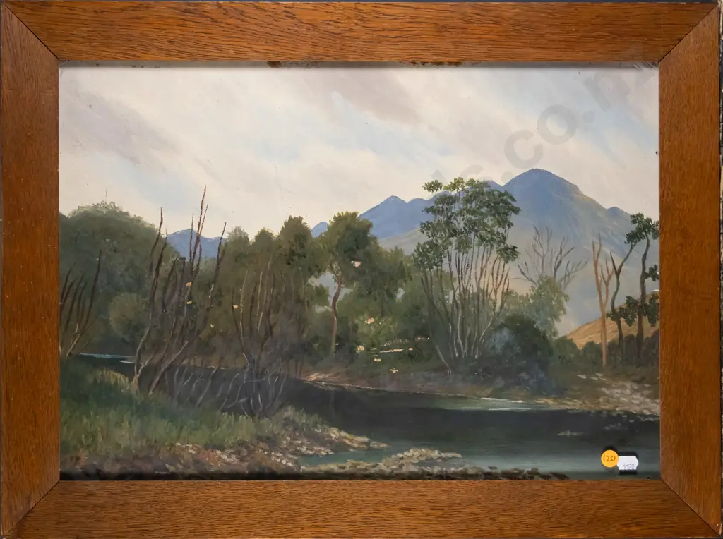 framed oil - river and mountain scene H-340 W-490 Image 1++