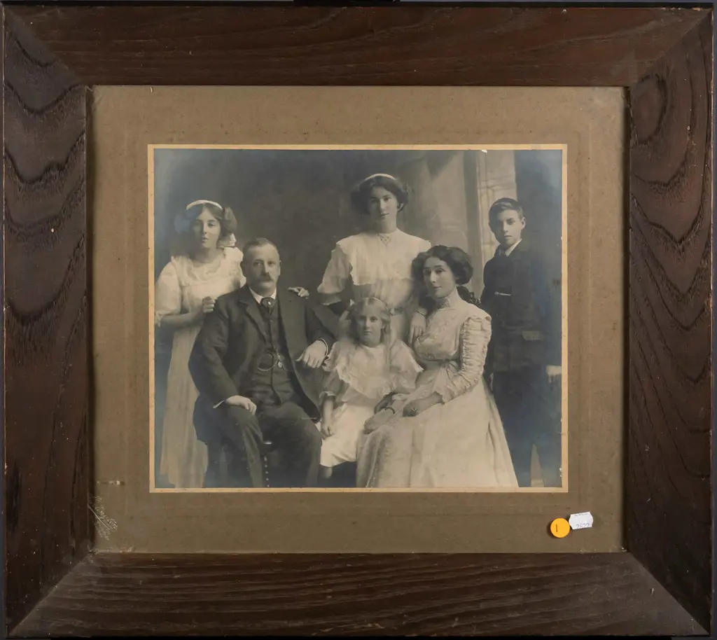framed vintage black and white photograph - family portrait H-240 W-290 Image 1++