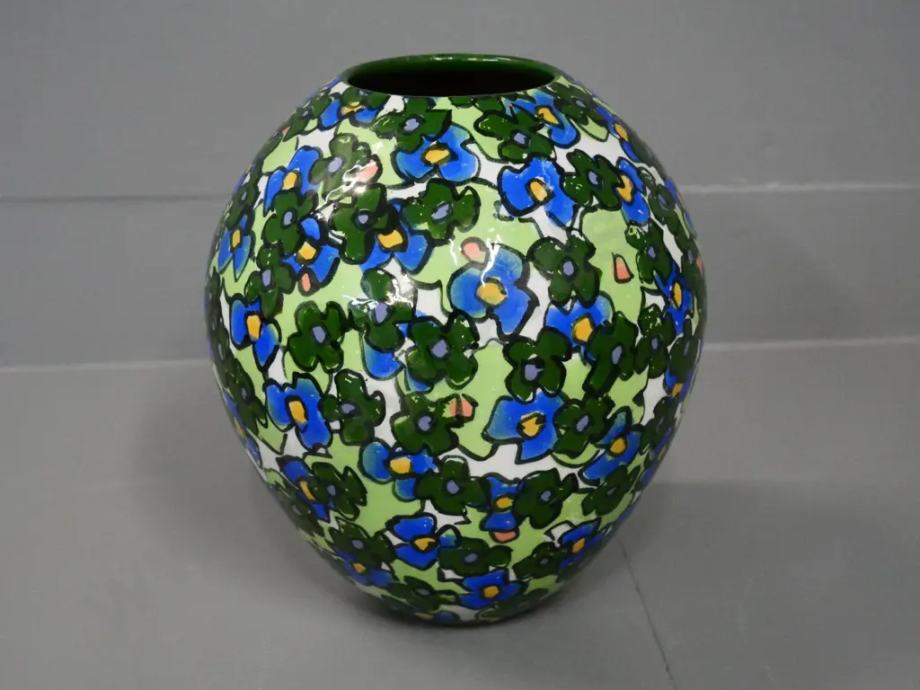 Danny Moorwood art pottery green and blue floral vase H-220 Image 1++