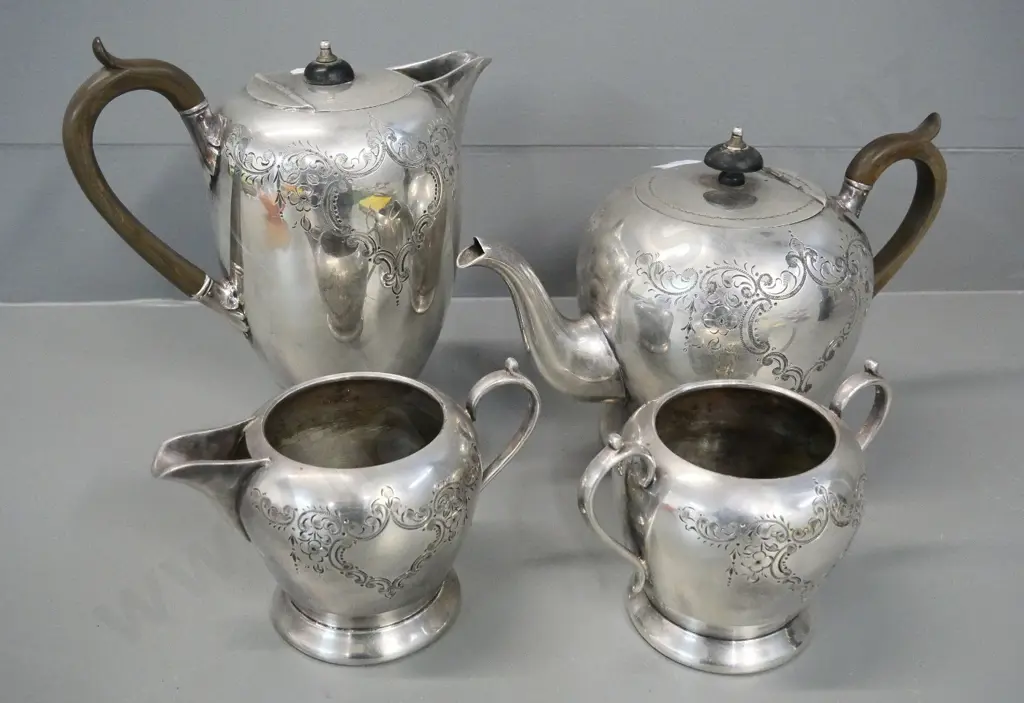 set of plated ware - coffee pot H-220, teapot and cream & sugar Image 1++