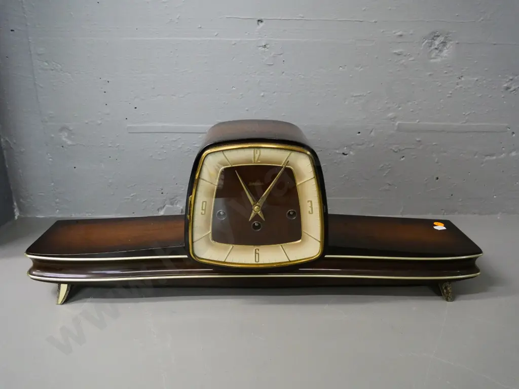 retro mahogany cased Hermle mantel clock - some pitting, no key, mechanism may be over-wound H-210 W-580 Image 1++