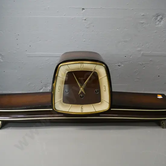 retro mahogany cased Hermle mantel clock - some pitting, no key, mechanism may be over-wound H-210 W-580