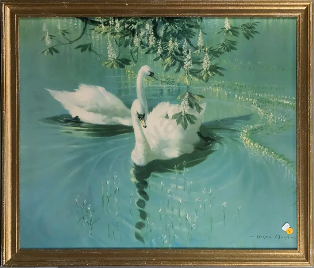 gilt framed Vernon Ward swan print - "Harmony of Spring" - scratches to frame H495 W600 Image 1++