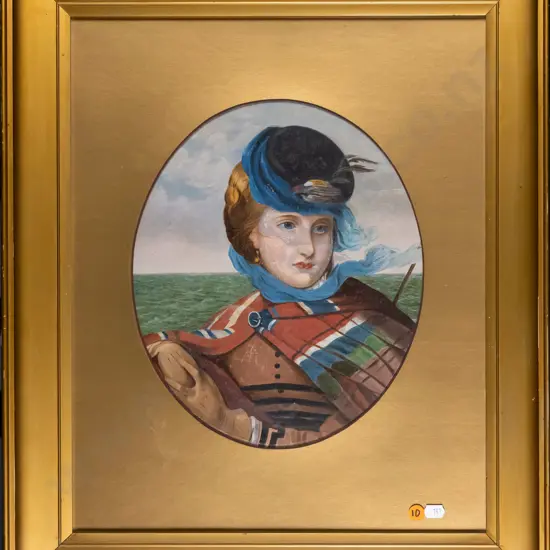 gilt framed oil - female portrait - Flora MacDonald, 18th century Jacobite hero H-300 W-250
