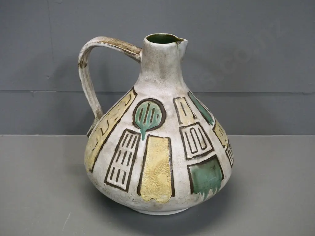 retro German Ceramano Studio pottery ewer jug / vase H-300 W-280 at handle Image 1++