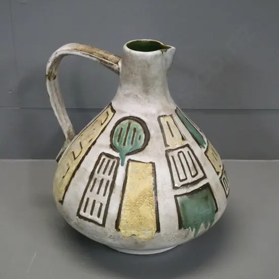 retro German Ceramano Studio pottery ewer jug / vase H-300 W-280 at handle