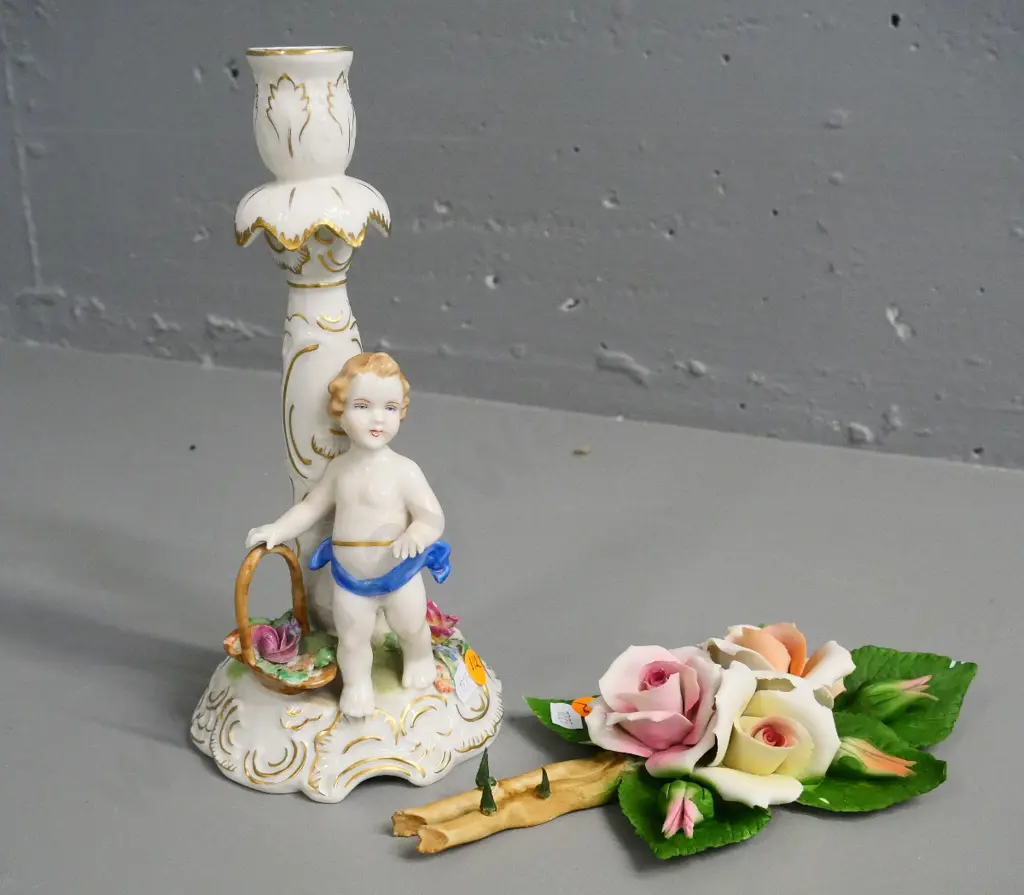 Capodimonte rose posie and a Naples royal factory figural candlestick H-240 Image 1++