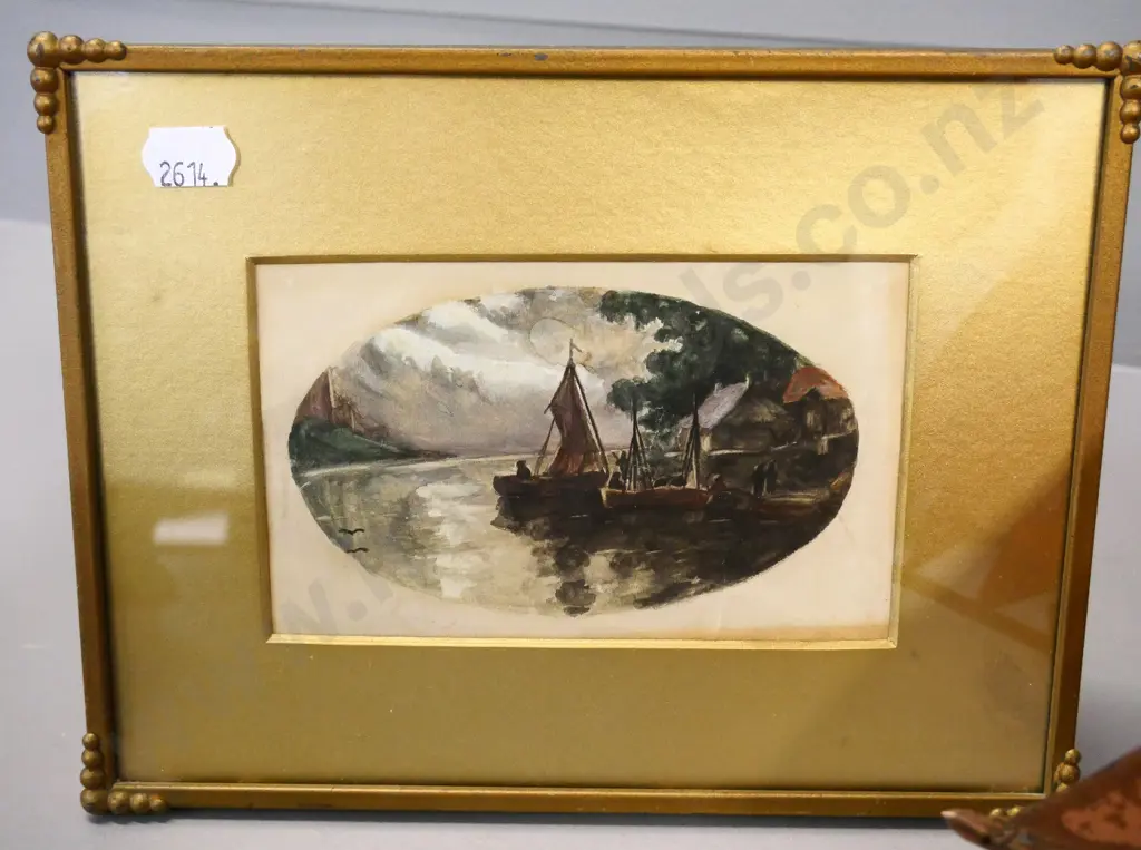 copper sailing ship model - some discolouration H230 L300 and a small framed boat watercolour H160 W210 Image 1++