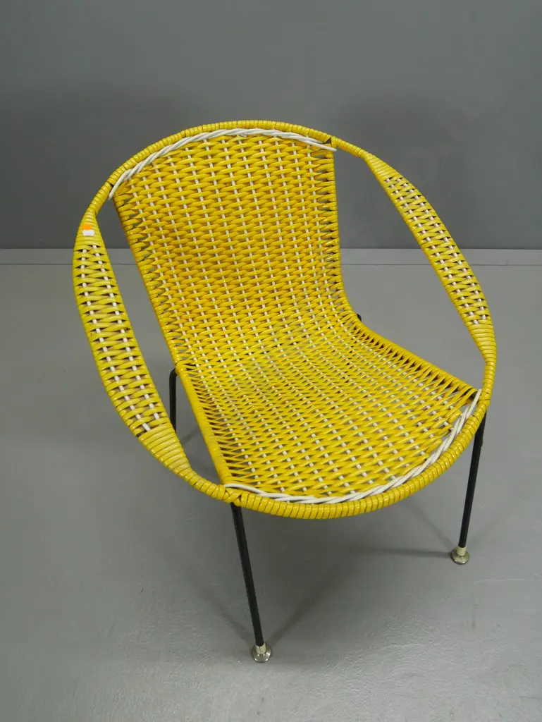 retro yellow plastic cane and metal frame chair H-650 W-640 D-640 Image 1++