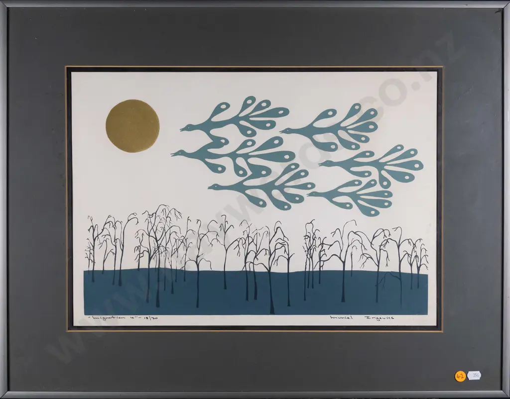 Muriel Ingevies - framed ltd edition print 18/30 - Migration 4 H-310 W-470 Image 1++