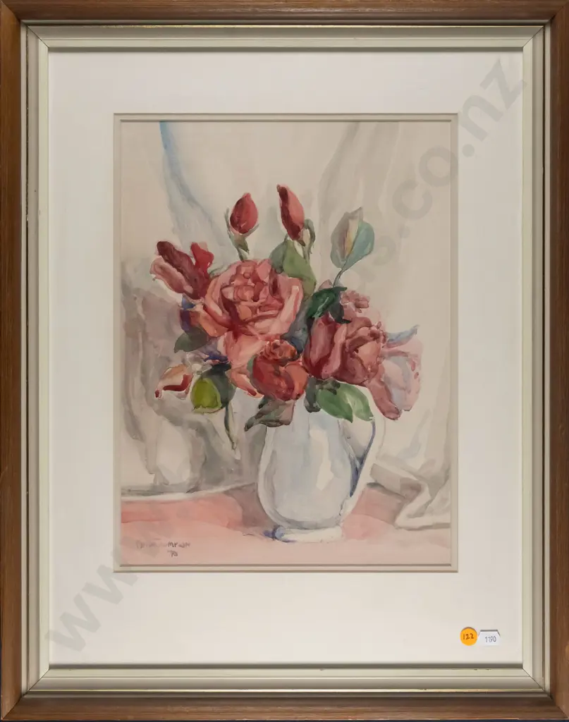 Myra Thompson - framed watercolour - still life roses H-360 W-270 Image 1++