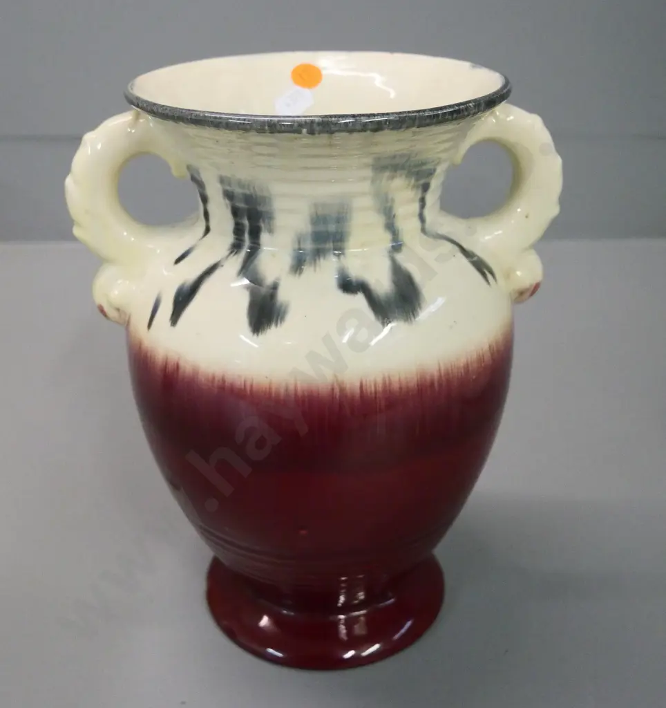German? wine cream and black double handled vase H-240 Image 1++