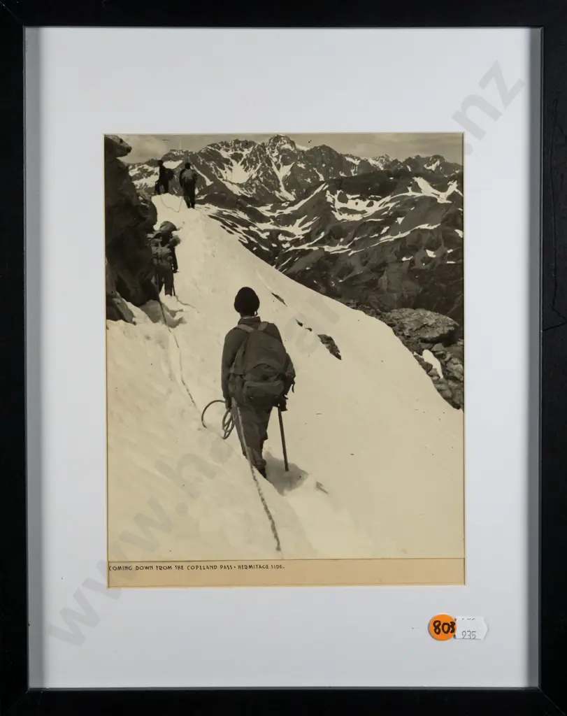 framed black and white photograph - Coming Down From The Copeland Pass - Hermitage Side H-220 W-190 Image 1++
