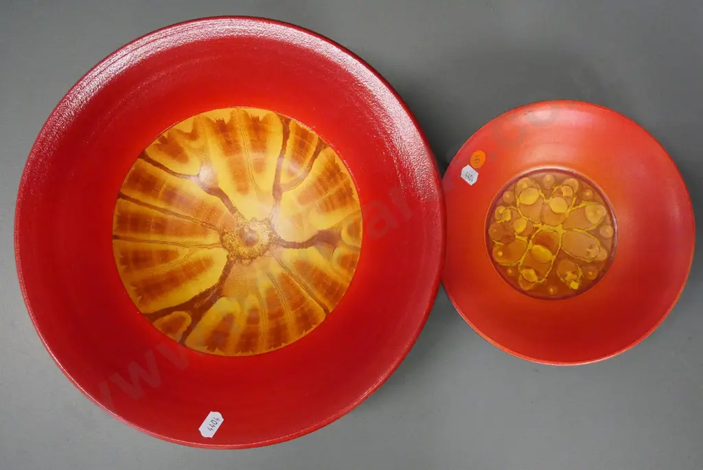 2 Danny Moorwood art pottery orange and black bowls - larger is D-300 Image 1++