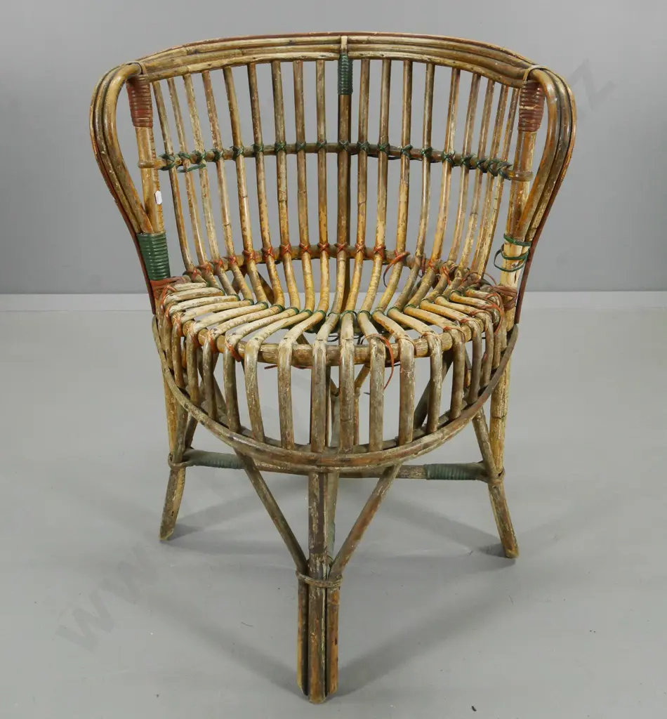 vintage cane occasional tub shaped chair - some loose binding, a bit wobbly, polish needs work H760 W560 D530 Image 1++