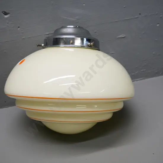 deco stepped cream glass orange striped light shade with chrome journal - diameter 290