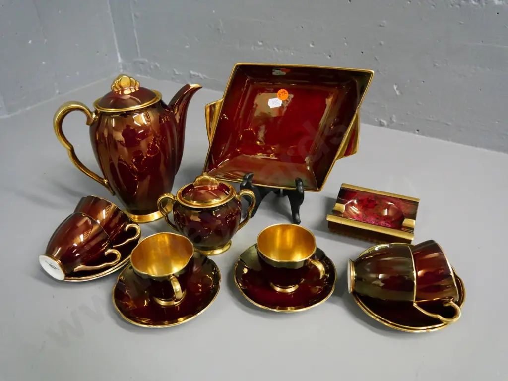 Carlton Ware Rouge Royale items - coffee set, biscuit plate and ash tray Image 1++